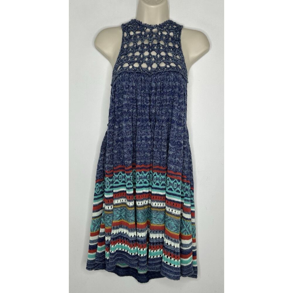 Free People Women’s Sweater Knit Rare Hearts Striped Blue Swing Tank Top Sz L - Picture 8 of 8